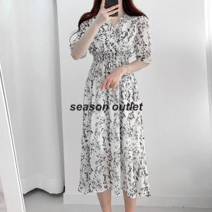 花柄 フレアワンピース春夏カシュクール風【ネコ...の詳細画像3