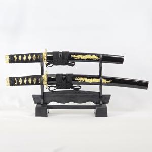 模造刀 ミニミニ竜3点セット マーブル 青 刀掛台付 刀身竜彫