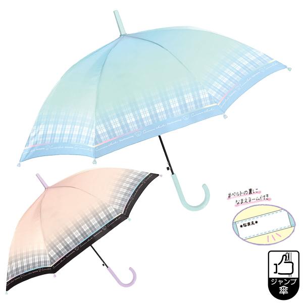 【キッズ雨傘】子供長傘 キュリアスチェック 55cm ジャンプ傘 名前欄付き　子供傘
