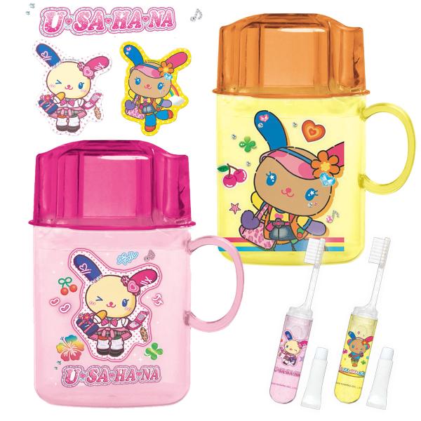 ウサハナ 立てられる はみがきセット  [ 日本製 歯みがきセット 歯磨き コップ付き 持ちて付き ...