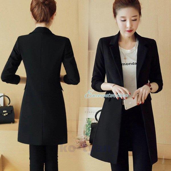 テーラードジャケット ロング レディース テーラード 長袖 コート フォーマル スーツ 黒 ブラック...