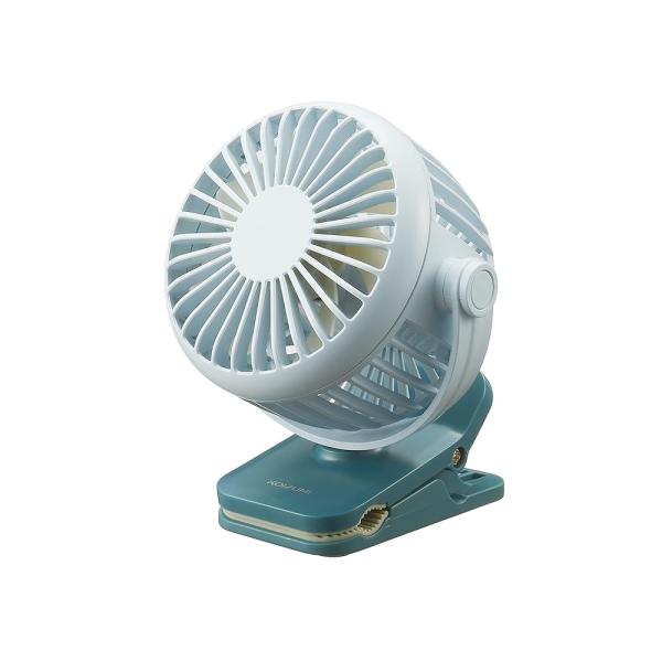 コイズミ 携帯扇風機 ハンディファン クリップファン 小型 USB 充電式 3段階風量調節 ブルー ...