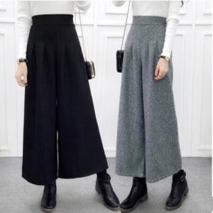 パンツ　レディースパンツ ワイドパンウェストゴム入り ポケット付きハイウエスト ストレッチ ラシャズ...