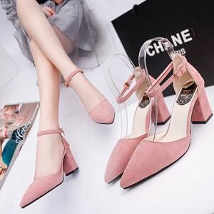 パンプス アンクルストラップ ポインテッドトゥ レディース ミドルヒール ポインテッドシューズ スエ...