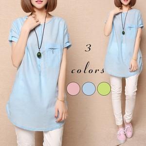 Tシャツ/チュニック/半そで/レディース/リネン/カットソー/半袖/綿麻素材/無地/着痩せ/ゆったり/森ガール/大きいサイズ