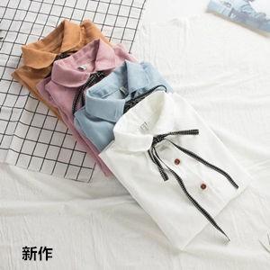 長袖シャツ レディース シャツ 長袖 ショート丈 無地 コール天 蝶結び ゆったり カジュアル イン...