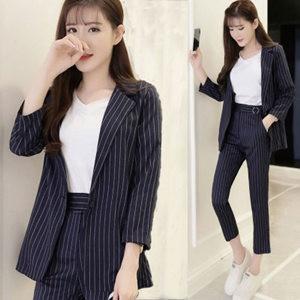 スーツ 2点セット レディース テーラードジャケット+ロングパンツ セットアップ ストライプ 事務服...