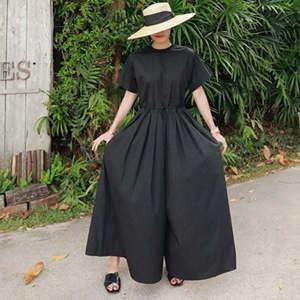 サロペット レディース オールインワン 半袖 ワイドパンツ リネンパンツ 九分丈 ボトムス 綿麻 ゆ...