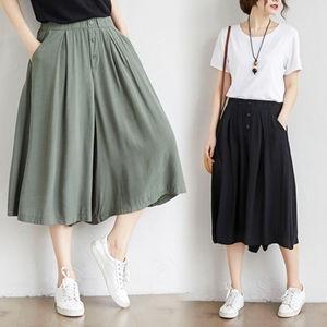 ワイドパンツ ガウチョパンツ レディース スカーチョ 7分丈 無地 ゆったり 大きいサイズ ウエスト...