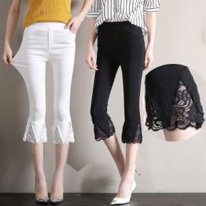 スキニーパンツ レディース 七分丈 パンタロン レース切替 薄手 着痩せ ハイウエスト カジュアル ...