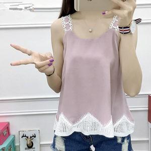 シフォンキャミソール レディース インナー キャミ タンクトップ レース切り替え キャミソール おし...