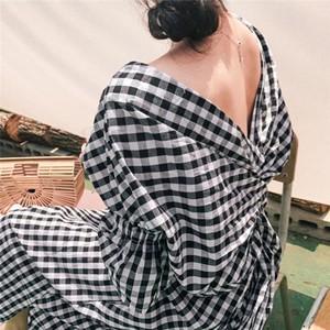ワンピース レディース 半袖 Vネック ワンピ ロング丈 チェック柄 夏ワンピ ロングワンピ ゆった...