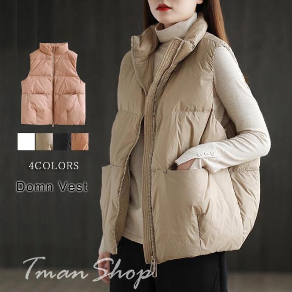 ダウンベスト レディース ダウン アウター 大きいサイズ 30代 40代 ノースリーブ ゆったり ベ...