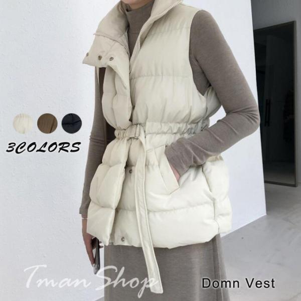 ダウン ベスト ハイネック レディース アウター 無地 コート ジャケット ダウンジャケット 大人 ...
