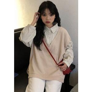 パーカー レディース 長袖 ポロネック 重ね着風 ストライプ シャツ切替 スリット ゆったり プルオーバー トップス 学生 カジュアル 春 秋 新作 送料無料 R03t471 Tman 通販 Yahoo ショッピング
