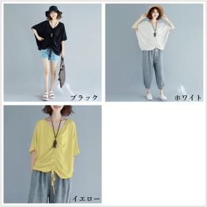Tシャツ レディース 半袖 Vネック ドルマン...の詳細画像3