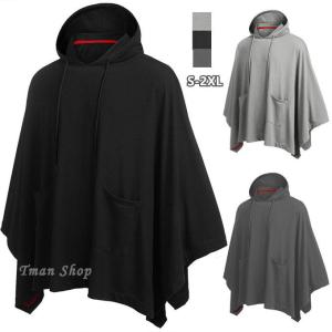 プルオーバーパーカー ケープマント メンズ ポンチョパーカー 無地