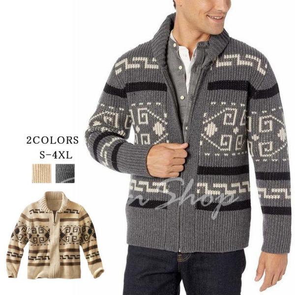 ニットカーディガン メンズ 羽織り カーディガン 長袖 アウター セーター 配色 おしゃれ カジュア...