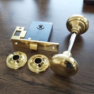 ドアノブ 真鍮製 本磨き アンティーク 握り玉 レトロック 棒鍵錠