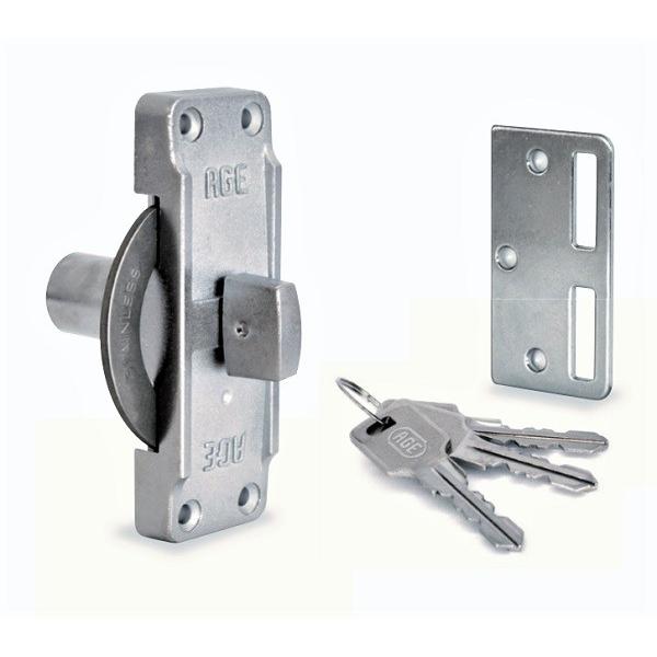 AGE 引戸用 シリンダー付き鎌錠 大 R2721 面付けタイプ 左右兼用 シルバー