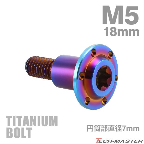 チタンボルト M5×18mm P0.8 円筒部直径7mm 段付きボルト トルクス穴 フランジ付き 焼...