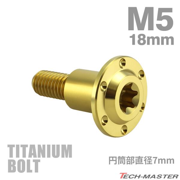チタンボルト M5×18mm P0.8 円筒部直径7mm 段付きボルト トルクス穴 フランジ付き ゴ...