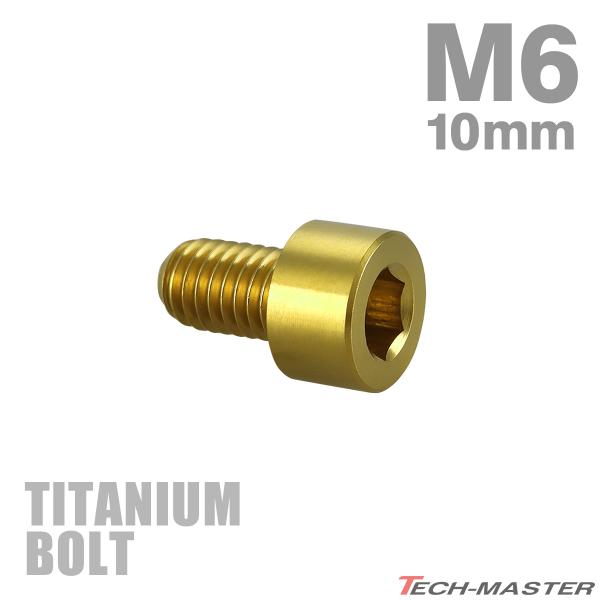 チタンボルト M6×10mm P1.0 ストレートキャップボルト スリムヘッド 六角穴付き ゴールド...