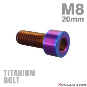 チタンボルト M8×20mm P1.25 ストレートキャップボルト スリムヘッド 六角穴付き 焼きチタンカラー 1個 JA2003