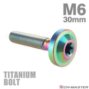 チタンボルト M6×30mm P1.0 トルクス穴 フランジ付き ボタンボルト レインボー 1個 JA668｜tmst