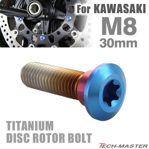 64チタン ブレーキディスク ローター ボルト  M8×30mm P1.25 トルクス穴 カワサキ車...