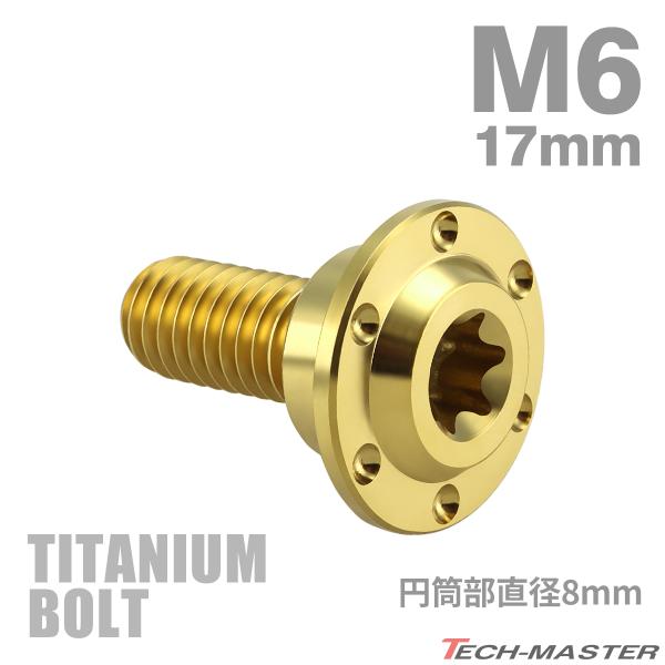 チタンボルト M6×17mm P1.0 円筒部直径8mm 段付きボルト トルクス穴 フランジ付き ゴ...