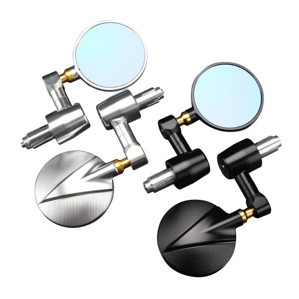 バイク バーエンド ミラー 丸型 汎用 アルミ削り出し ハンドルバー内径13-20mm 左右セット ...