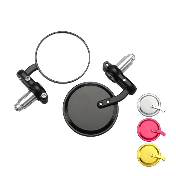 バイク バーエンド ミラー 丸型 汎用 アルミ削り出し ハンドルバー内径13-18mm 左右セット ...