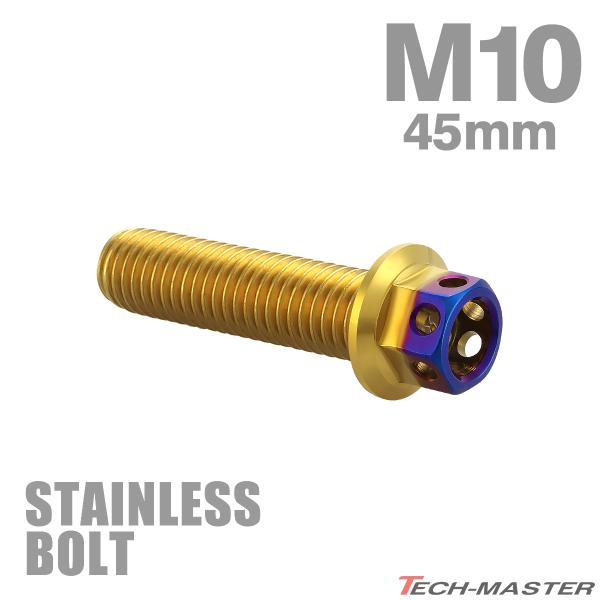 ステンレスボルト M10×45mm P1.25 六角ボルト ヘキサゴンヘッド シルバー×焼きチタンカ...