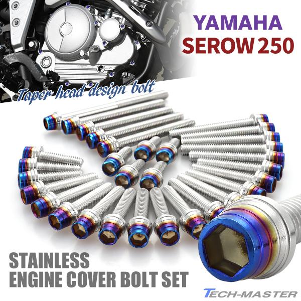 セロー250 エンジンカバー クランクケース ボルト 28本セット ステンレス製 シルバー×焼きチタ...