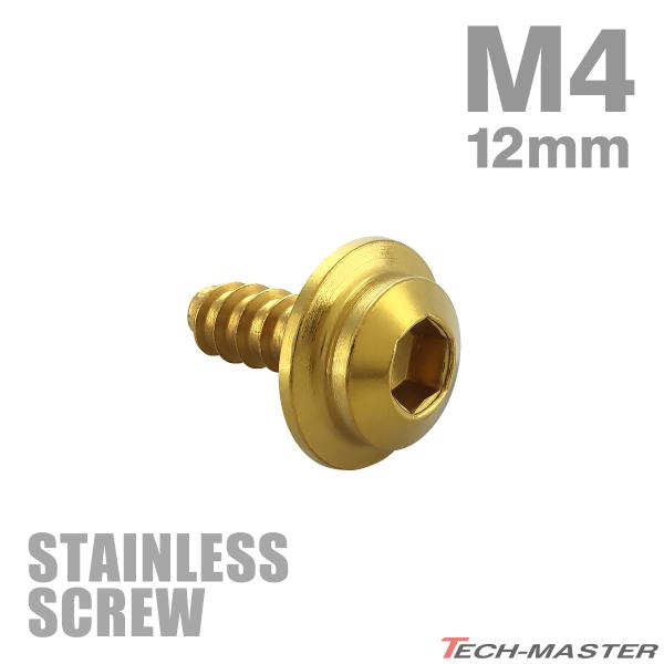 ステンレスネジ M4×12mm タッピングビス 六角穴 ステップヘッド ゴールドカラー 1個 TC0...