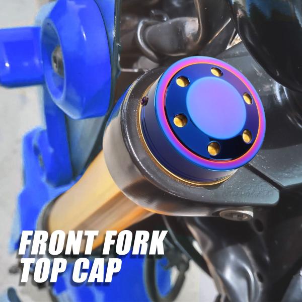 フロントフォーク トップ キャップ 左右セット ステンレス製 焼きチタンカラー TH0120