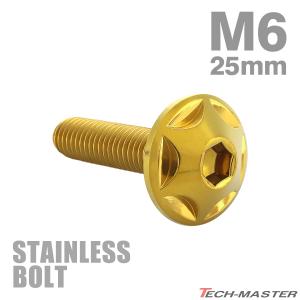 ステンレスボルト M6×25mm P1.0 ボタンボルト スターヘッド ゴールドカラー TR0026