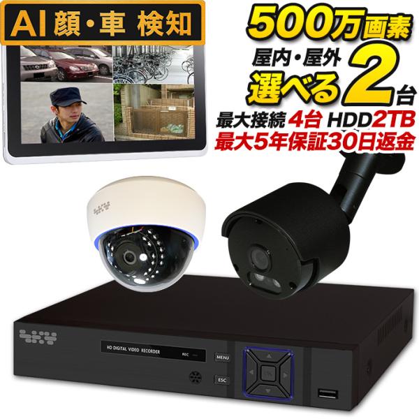 AI搭載 防犯カメラ 屋外 500万画素 集音 マイク搭載 防水 バレット型 屋内ドーム型 選べる2...
