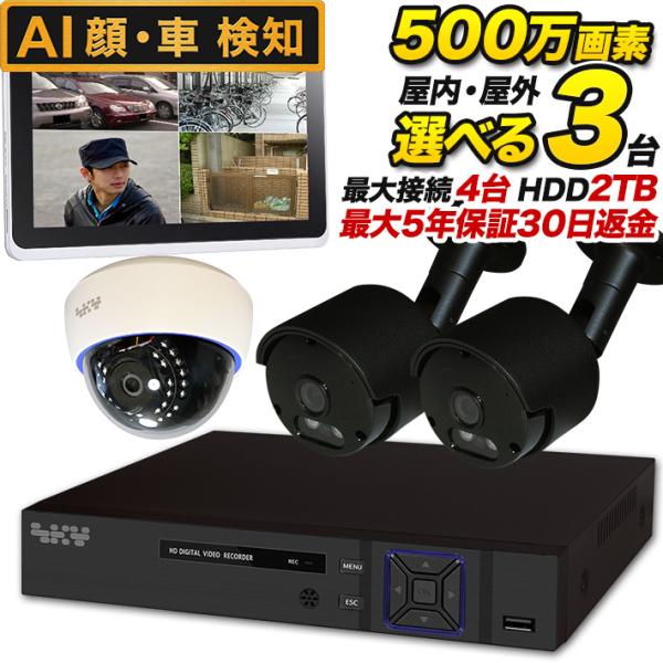 AI搭載 防犯カメラ 屋外 500万画素 集音 マイク搭載 防水 バレット型 屋内ドーム型 選べる3...