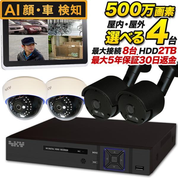 AI搭載 防犯カメラ 集音 マイク搭載 500万画素 赤外線暗視 レコーダーセット 屋外防水、屋内ド...