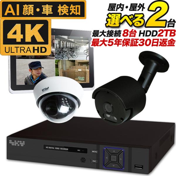 AI搭載 防犯カメラ 4K 800万画素 集音 マイク搭載 屋外用防水バレット型 屋内ドーム型 選べ...