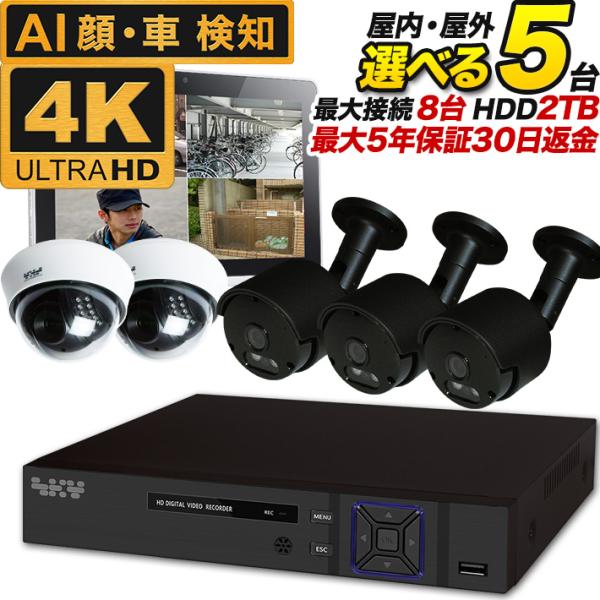 AI搭載 防犯カメラ 4K 800万画素 集音 マイク搭載 屋外用防水バレット型 屋内ドーム型 選べ...