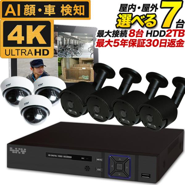 AI搭載 防犯カメラ 4K 800万画素 集音 マイク搭載 屋外用防水バレット型 屋内ドーム型 選べ...