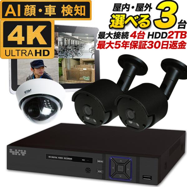 AI搭載 防犯カメラ 4K 800万画素 集音 マイク搭載 防犯カメラ 家庭用 屋外 3台セット  ...