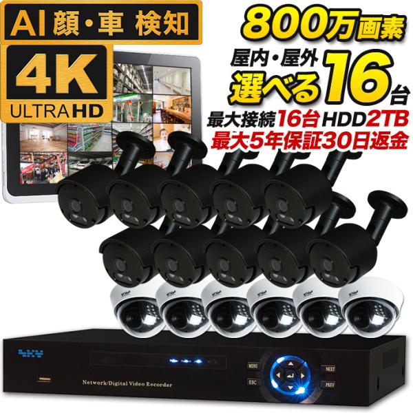 AI搭載 防犯カメラ 800万画素 赤外線暗視 レコーダーセット 屋外防水、屋内ドーム選べる監視カメ...