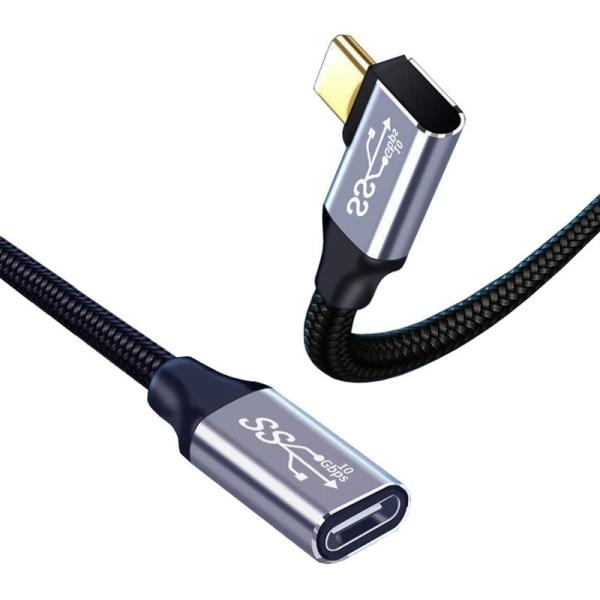 USB-C &amp; USB-C 延長ケーブル L字 1M Type-c 延長 USB3.1 Gen2(1...