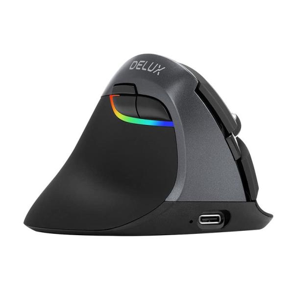 DELUX エルゴノミクスマウス 左利き 無線縦型マウス 静音 小型 4000DPI RGBライト ...