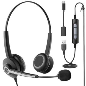 Wantek ヘッドセット USB Type-C 両耳 ノイズキャンセリングマイク付き コールセンター ヘッドセット Skype、Web会議｜tn19-store