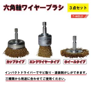 電動用 六角軸 ワイヤーブラシ 3点セット 塗装剥がし 研磨 バリ取り｜toan-weld-tw